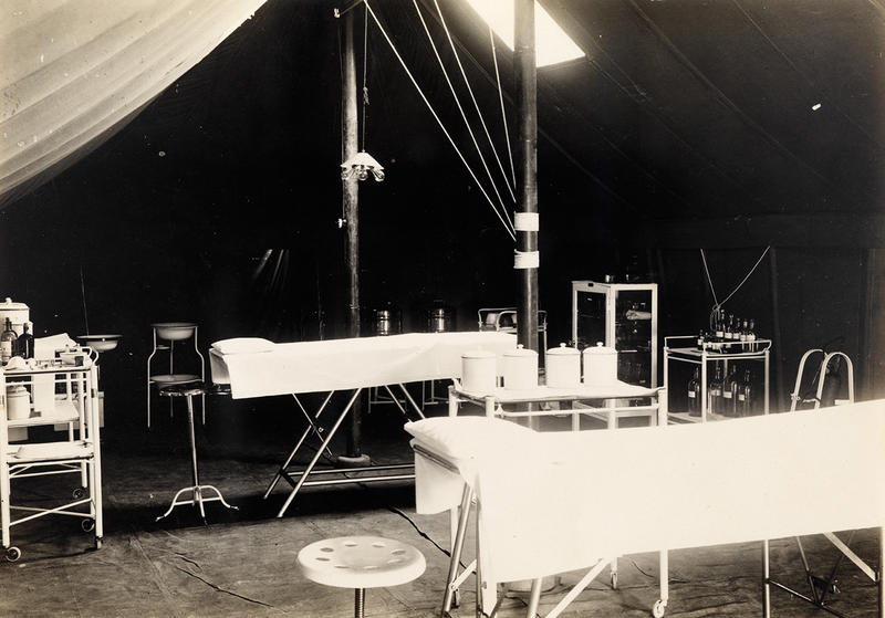 Photograph of interior of medical tent (surgery) at No.3 Australian