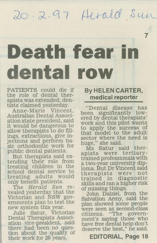 'Death fear in dental row' Faculty of Medicine, Dentistry and Health