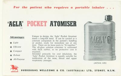 Blotting card - For the patient who requires a portable inhaler...'AGLA' POCKET ATOMISER; Circa 1950s; MHM2017.231