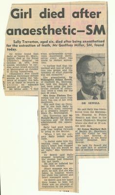 Girl died after anaesthetic - SM; 07 May 1971; HFA4248