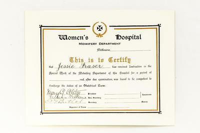 Obstetrical Nurses Certificate issued to Jessie Fraser