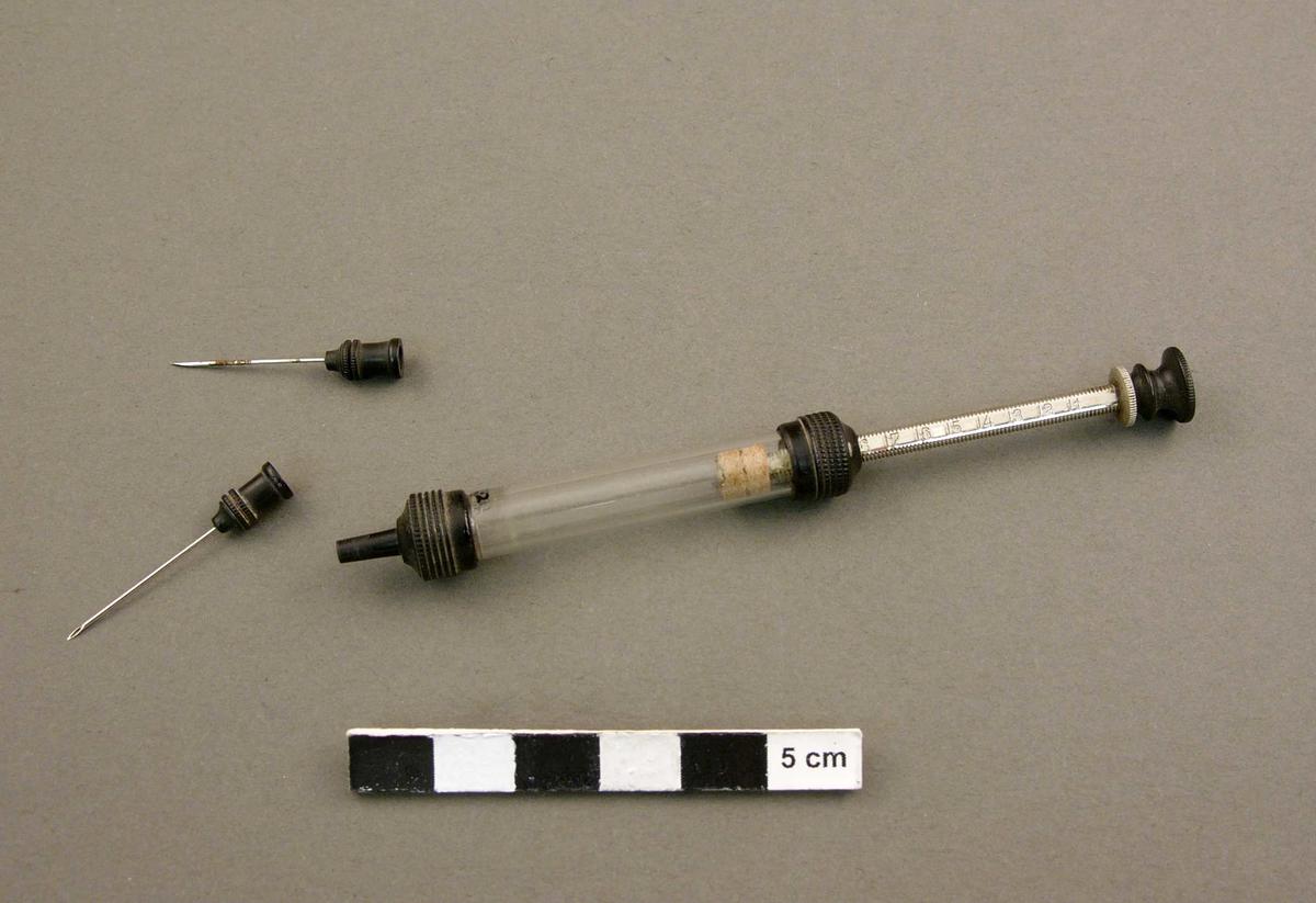 Hypodermic syringe of 10cc capacity, with needles, in case Faculty of