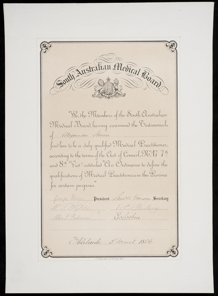 Registration certificate enabling Dr Alexander Steven to work as a